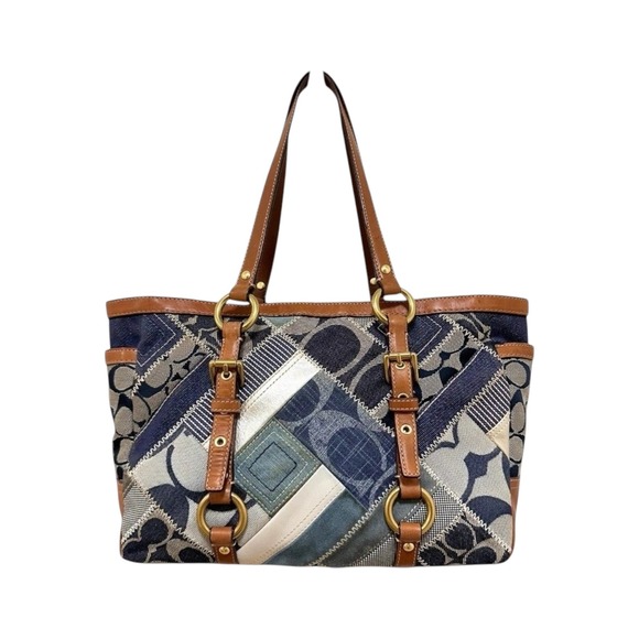 Coach Handbags - Coach Signature Denim Patchwork Gallery Tote Blue Brown Y2K 12217